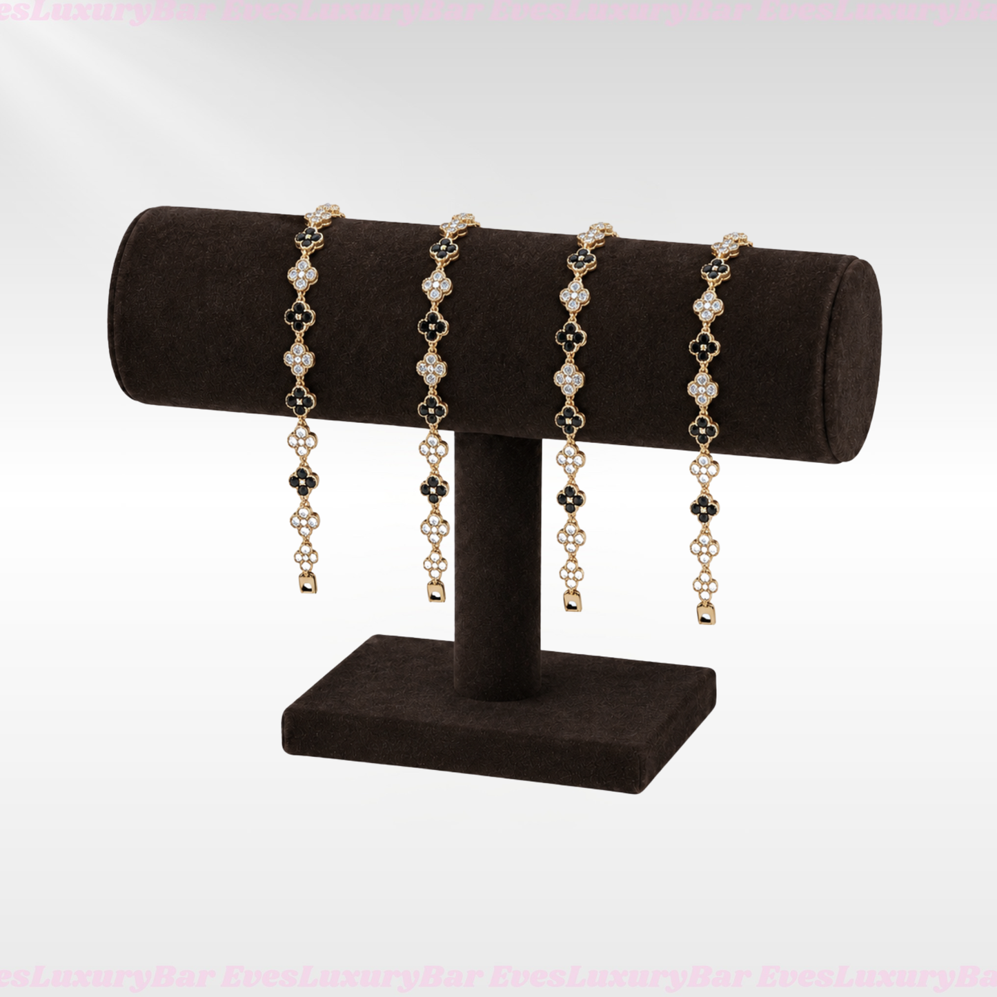 18K GOLD FILLED/PLATED BLACK & WHITE CLOVER BRACELET