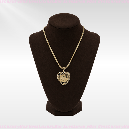 18K GOLD FILLED/PLATED HELLO KITTY HEAD HEART ROPE NECKLACE