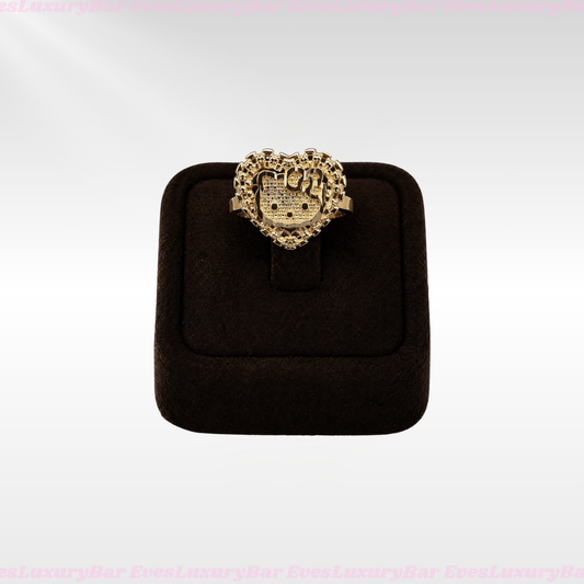 18K GOLD FILLED/PLATED HELLO KITTY HEAD HEART RING