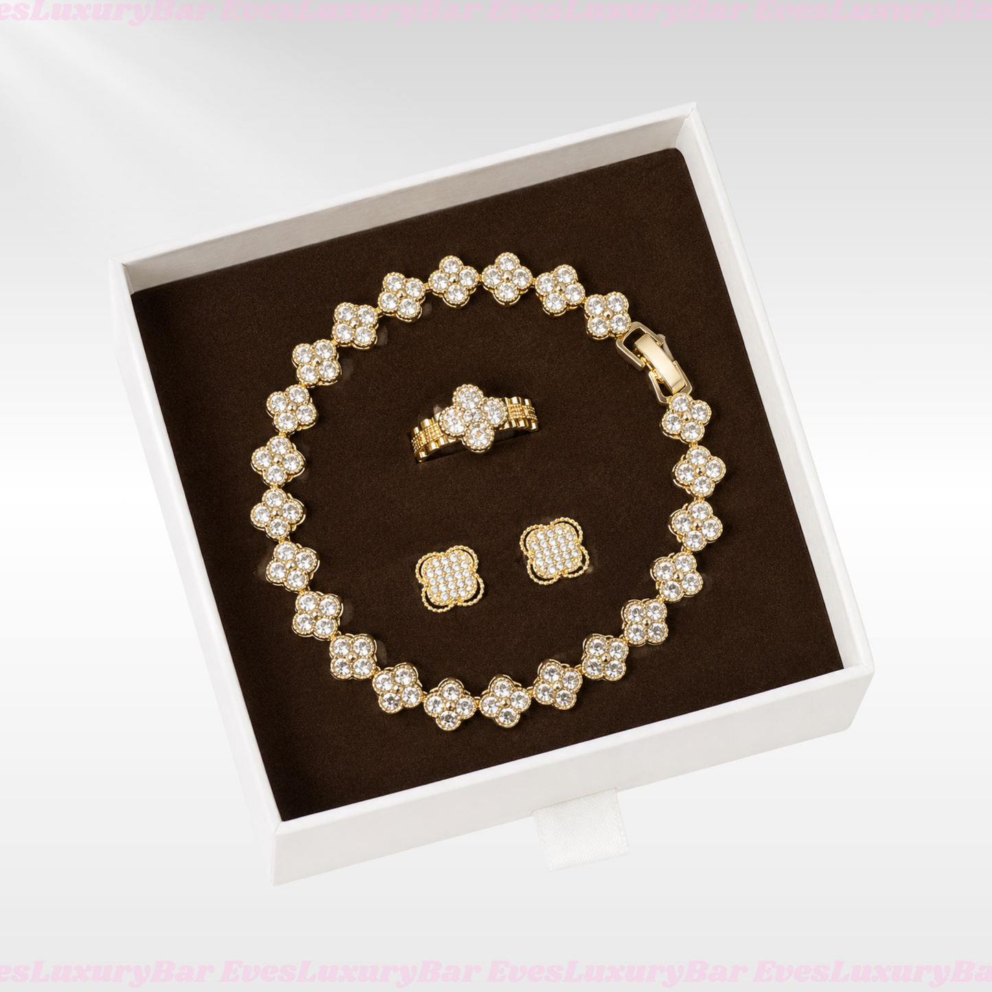 18K GOLD FILLED/PLATED WHITE CLOVER JEWELRY SET