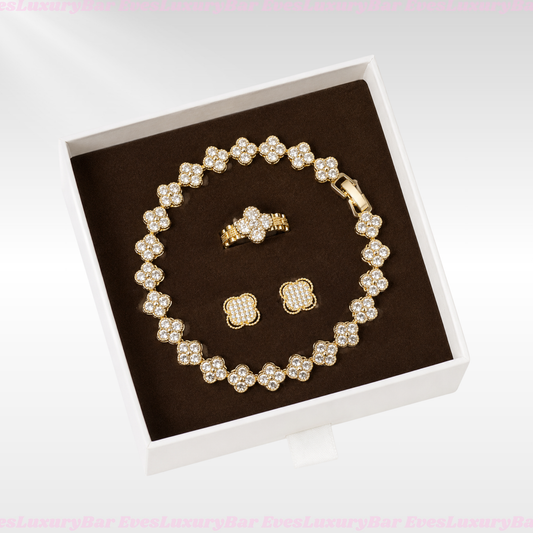 18K GOLD FILLED/PLATED WHITE CLOVER JEWELRY SET