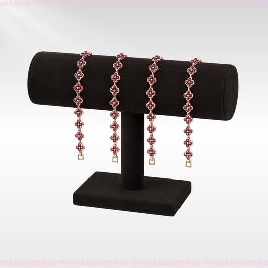 18K GOLD FILLED/PLATED RUBY RED CLOVER BRACELET